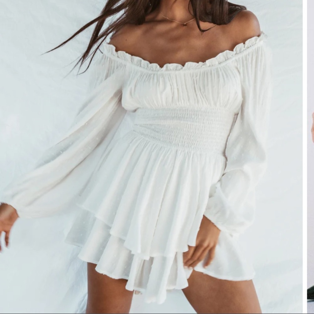 Princess Polly THE LOVE GALORE LONG SLEEVE ROMPER WHITE